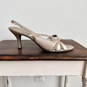 Champagne asymmetrical strap heel size 8.5